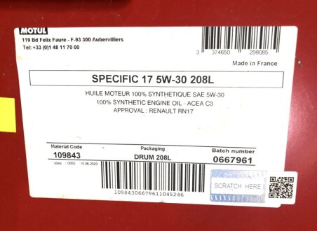 Олива SPECIFIC 17 5W-30 208L motul 102378