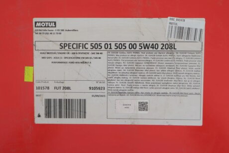 Олива 842478/SPECIFIC 505-502 5W40 208L/101578 motul DSC842478