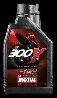 Масло для 4-х тактных двигателей 300V 4T Factory Line Road Racing 15W-50 1L motul 104125