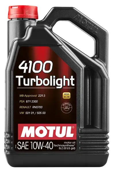 Олива мот 10W40 5L 4100 TURBOLIGHT MB 229.3/229.1/PSA B71 2300/RN0700/VW 501 01/505 00 motul 108645