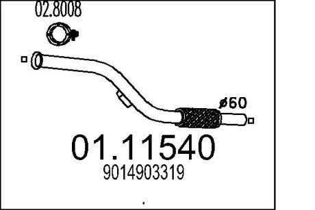 Передня труба вихл. системи mts 01.11540 на Мерседес Спринтер 313