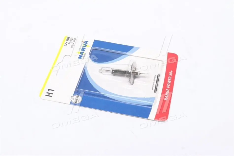 Лампа накаливания H1 12V 55W P14,5S RANGE POWER +50 (Blister 1шт) (пр-во Narva) NARVA 48334B1