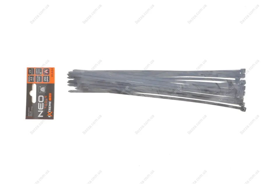 Стяжки кабельні EXTREME 4,8 × 300 мм, чорні, 20 шт. NEO TOOLS 01634