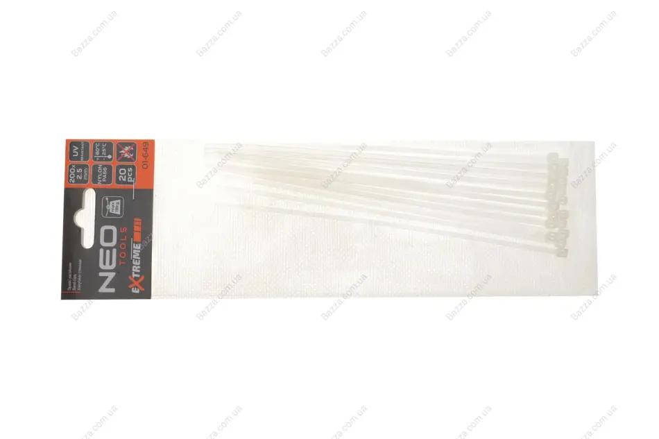 Стяжки кабельні EXTREME 2,5 × 200 мм, білі 20 шт. NEO TOOLS 01649