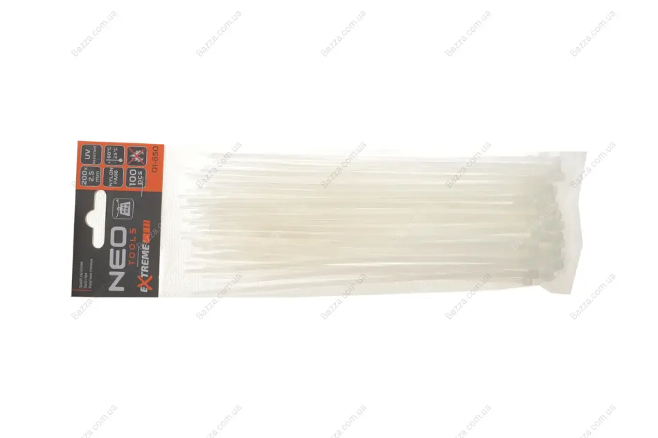 Стяжки кабельні EXTREME 2,5 × 200 мм, білі, 100 шт. NEO TOOLS 01650