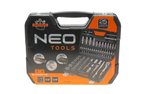 Головки змінні 86 шт., 1, 2, 1/4" CrV neo tools 10060