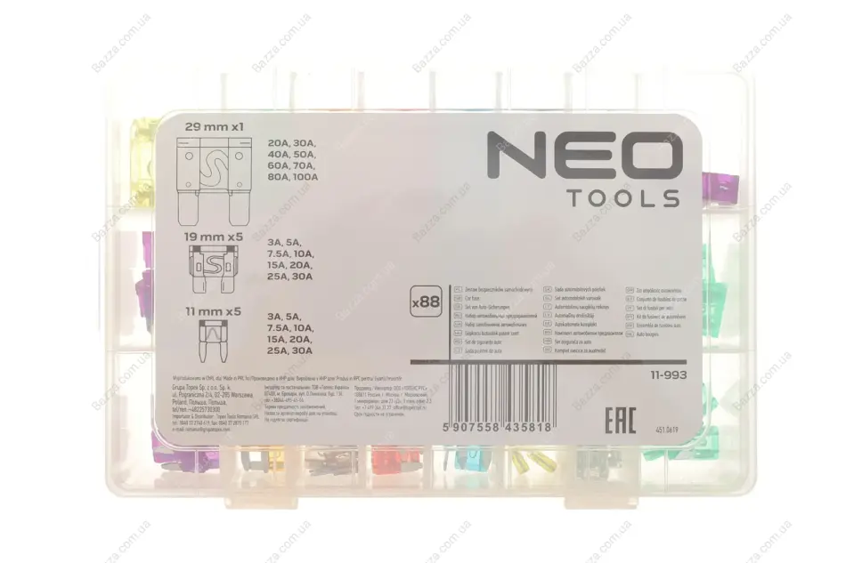 Набір запобіжників автомобільних, набір 88 шт. NEO TOOLS 11993 (фото 1)