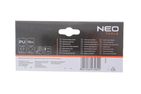 Шланг напірний спіральний 6,5 х 10 мм, 15 м, ПУ neo tools 120721