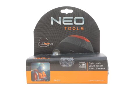 Шапка з ліхтариком, чорно-сіро-жовтогаряча WARM neo tools 81631