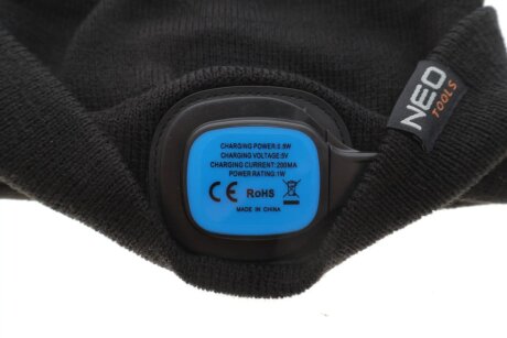 Шапка з ліхтариком, чорно-сіро-жовтогаряча WARM neo tools 81631