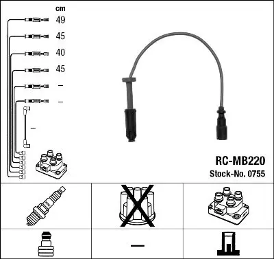 К-кт проводiв (RC-MB220) MB C-Class/E-Class ""1,8-2,2 ""93-01 NGK 0755