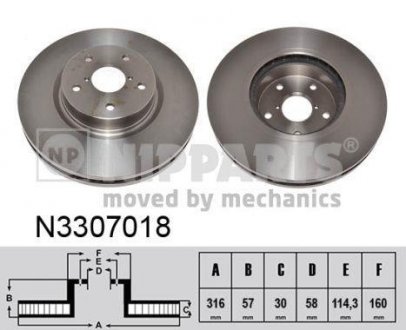 Вентилируемый тормозной диск nipparts N3307018