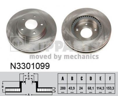 Вентилируемый тормозной диск nipparts N3301099