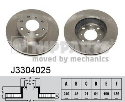 Вентилируемый тормозной диск nipparts J3304025