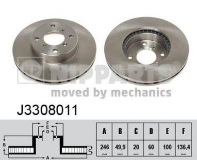 Вентилируемый тормозной диск nipparts J3308011