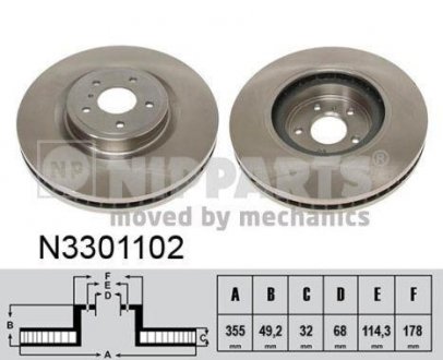 Вентилируемый тормозной диск nipparts N3301102