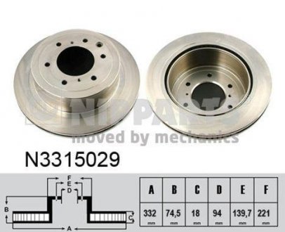 Вентилируемый тормозной диск nipparts N3315029