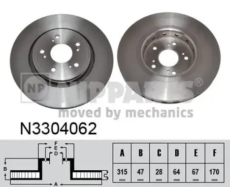 Передній гальмівний (тормозний) диск Nipparts N3304062 (фото 1)