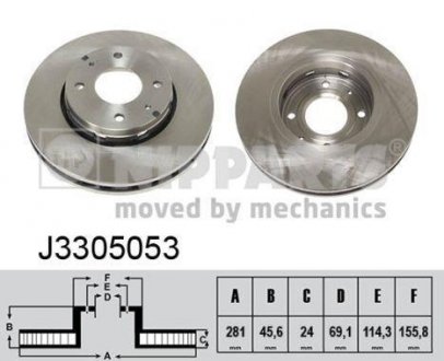 Вентилируемый тормозной диск nipparts J3305053