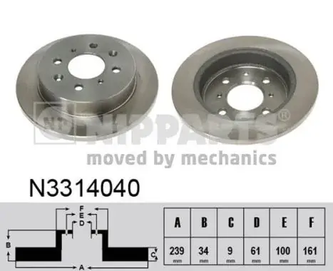 Задній гальмівний (тормозний) диск Nipparts N3314040 (фото 1)
