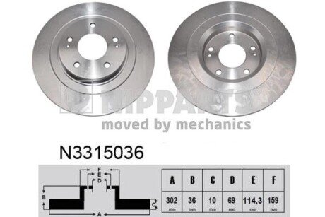 Задній гальмівний (тормозний) диск nipparts N3315036 на Ситроен С4