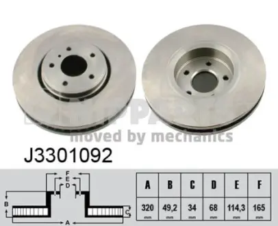 Вентилируемый тормозной диск nipparts J3301092