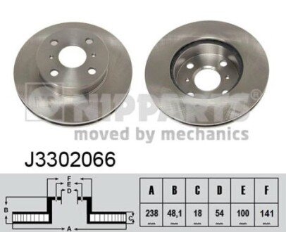 Вентилируемый тормозной диск nipparts J3302066 на Тойота Королла е110