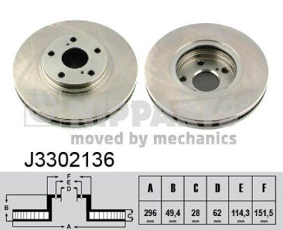 Вентилируемый тормозной диск nipparts J3302136