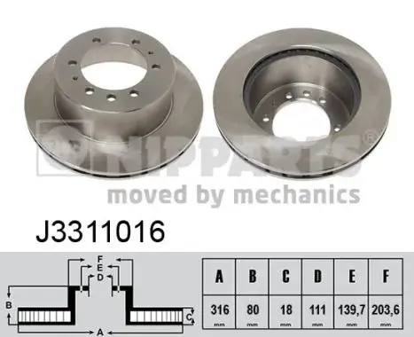 Вентилируемый тормозной диск nipparts J3311016