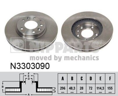 Вентильований гальмівний диск nipparts N3303090