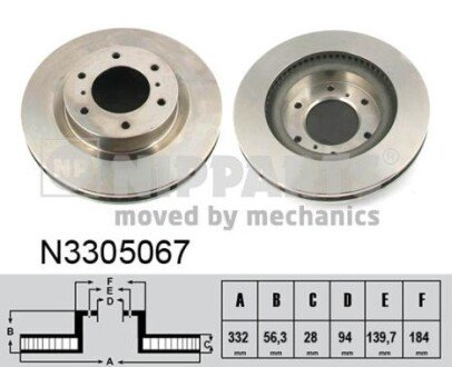 Вентильований гальмівний диск nipparts N3305067