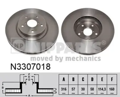 Вентильований гальмівний диск Nipparts N3307018