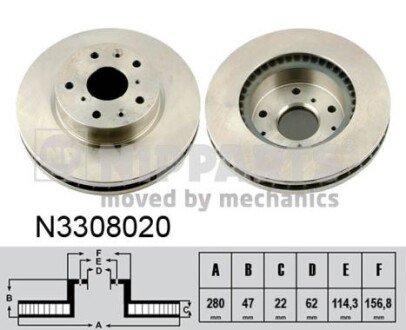 Вентильований гальмівний диск nipparts N3308020