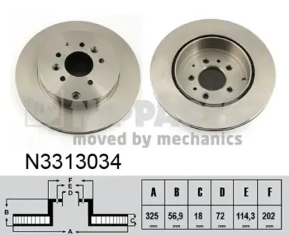 Вентильований гальмівний диск Nipparts N3313034