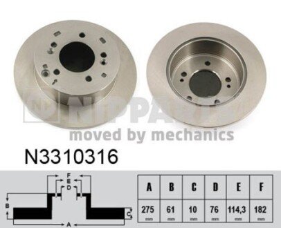 Задний тормозной диск nipparts N3310316 на Киа Каренс 2, 3