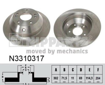 Задний тормозной диск nipparts N3310317 на Hyundai Санта фе 2