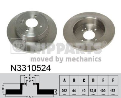 Задний тормозной диск nipparts N3310524 на Hyundai I20