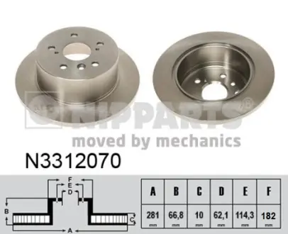 Задний тормозной диск nipparts N3312070