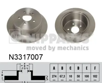 Задній гальмівний (тормозний) диск Nipparts N3317007