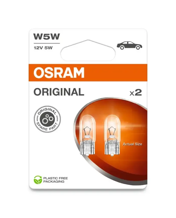 Лампа допоміжн. освітлення W5W 12V 5W W2,1X9, 5d ORIGINAL (2 шт) blister eco-упаковка (вир-во OSRAM) Osram 28252BL (фото 1)