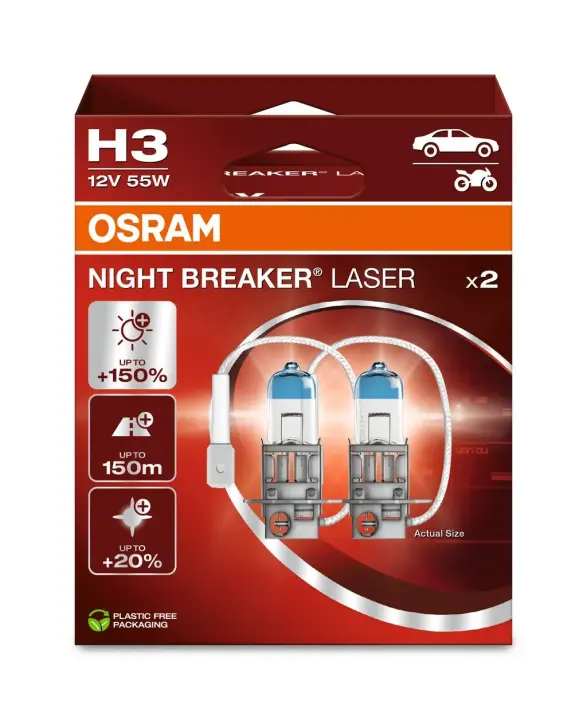 Лампа фарна H3 12V 55W PК22s NIGHT BREAKER LASER next generation (+150) компл.(вир-во OSRAM) osram 64151NL2HB