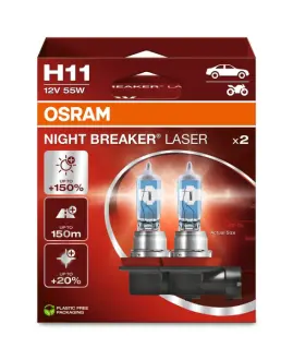 Лампа (Набір 2шт) H11 12В 55Вт PGJ 19-2 (EN) up to 150% greater brightness (EN) up to 150m light beam (EN) up to 20% whiter light Night Breaker Laser, Білий osram 64211NL2HB Форд Фьюжн