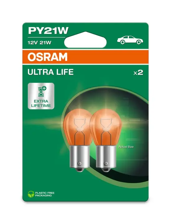 Лампа розжарювання PY21W 12V 21W BAU15s Ultra Life (компл.) (вир-во OSRAM) Osram 7507ULT2BL (фото 1)