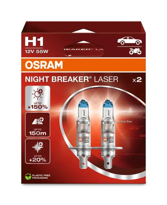 Автолампа H1 12V 55W (к/т 2 шт) Osram 64150NL2HB (фото 1)