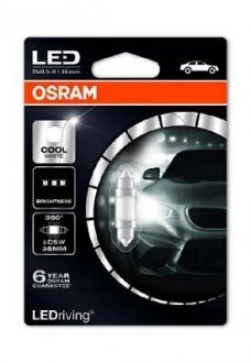 Лампа светодиодная LED cool white 6000K 1шт (1W 12V SV8,5-8) osram 6498CW-01B
