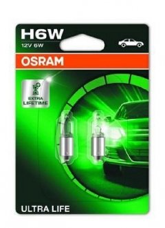 Лампа вспомогат. освещения H6W 12V 6W BAX9s Ultra Life (Blister 2шт) osram 64132ULT-02B