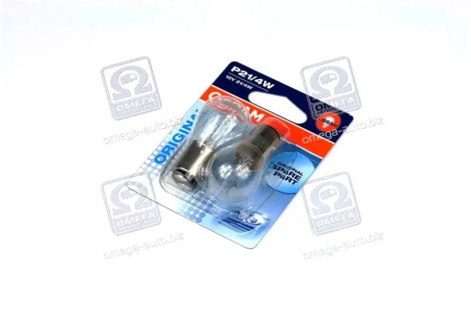 Лампа вспомогат. освещения Р21/4W 12V 21/4W ВАZ15d (2 шт) blister (пр-во OSRAM) Osram 722502B (фото 1)