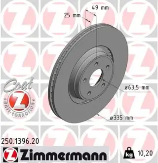 Вентильований гальмівний диск Otto Zimmermann GmbH 250139620