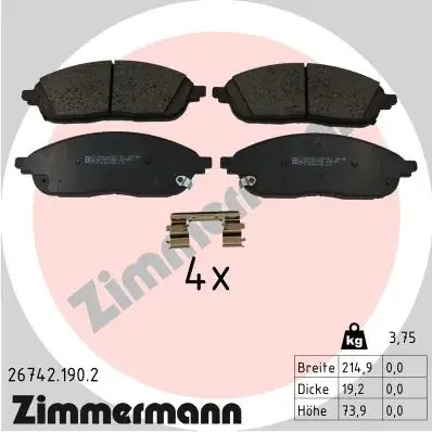 Колодки гальмівні дискові, к-кт Otto Zimmermann GmbH 267421902 (фото 1)