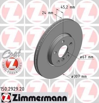 Вентильований гальмівний диск otto Zimmermann GmbH 150.2929.20